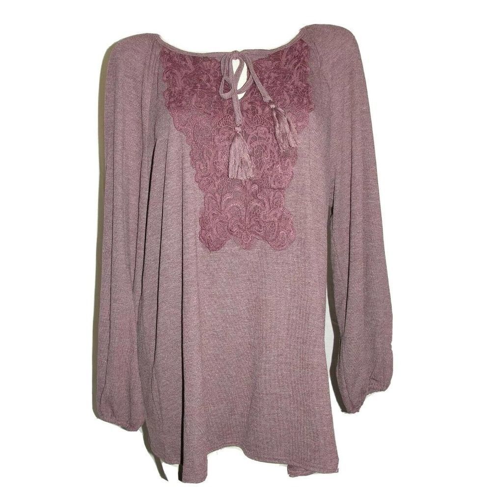 Weekend SUZANNE BETRO Top Women's Plus Size 1X Burgundy Crochet Overlay Tunic